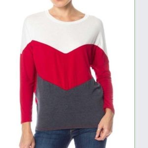 L/S Chevron Tee in charcoal, red and white